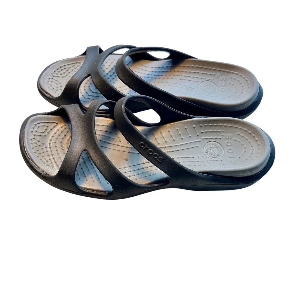CROCS Meleen Twist Sandals 8 Black Strappy Comfort Slides Gorpcore Beach Pool